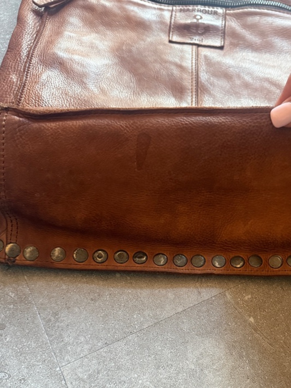 Barbour 2nd Stud-Trim Genuine Leather Tote in Rich Chestnut Brown - Picture 13 of 13